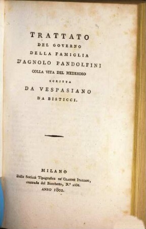 Trattato del governo della famiglia d'Agnolo Pandolfini
