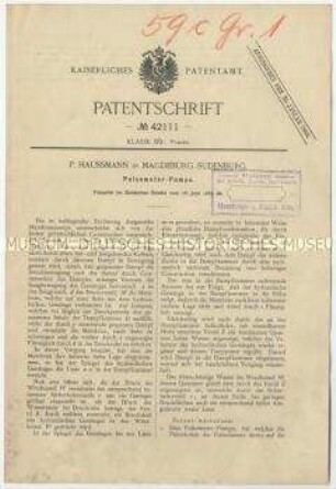 Patentschrift einer Pulsometer-Pumpe, Patent-Nr. 42111