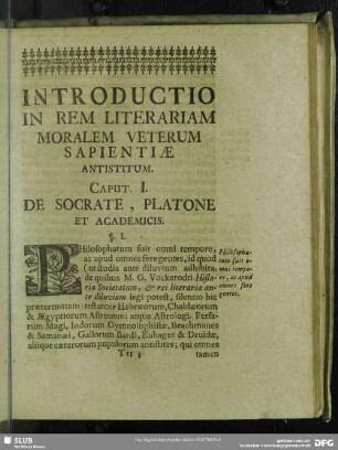 Introductio In Rem Literariam Moralem Veterum Sapientiae Antistitum