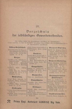 IV. Verzeichnis der selbständigen Gewerbetreibenden