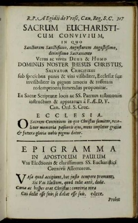 Sacrum Eucharisticum Convivium [...]