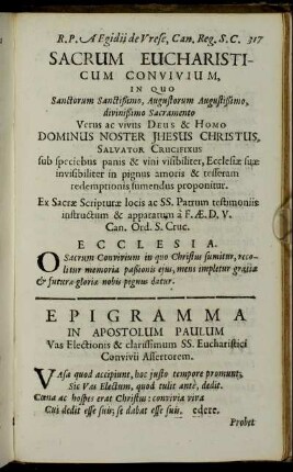 Sacrum Eucharisticum Convivium [...]