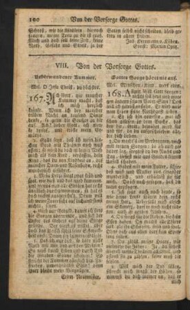 VIII. Von der Vorsoge Gottes.