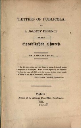 Letters of Publicola, or a modest defence of the established church