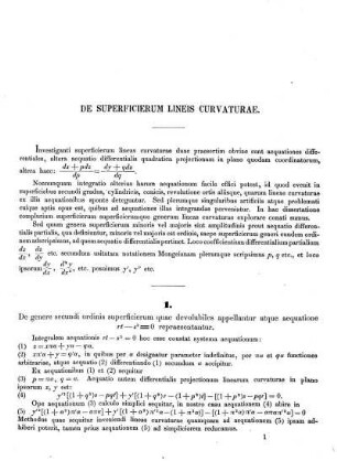 DE SUPERFICIERUM LINEIS CURVATURAE: 1.