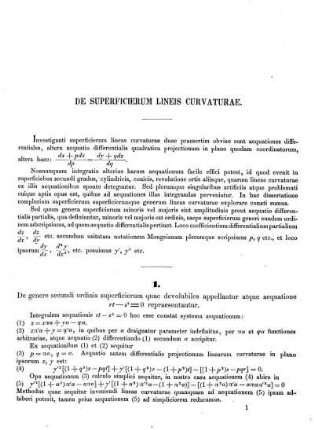 DE SUPERFICIERUM LINEIS CURVATURAE: 1.