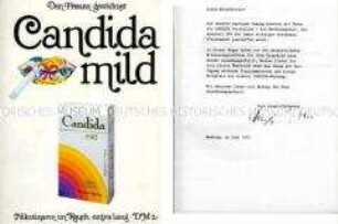 Werbebroschüre für "Candida mild"-Zigaretten, "Den Frauen gewidmet"