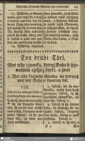 Ton druhi Thel. Wot teho cżlowika, kotryż Boha se spjewanjom cżeszjcż dyrbi, ...