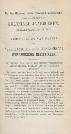 Bij den uitgever dezes verschijnt maandelijks eene aflevering van koloniale jaarboeken, ...