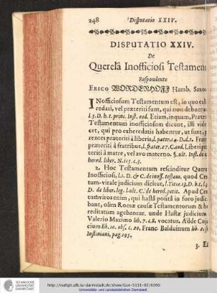 Disputatio XXIV. De Querela Inofficiosi Testamenti