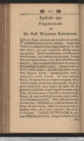 Epistolae 152. Fragmentum ad Dn. Doct. Wernerum Rolevincium