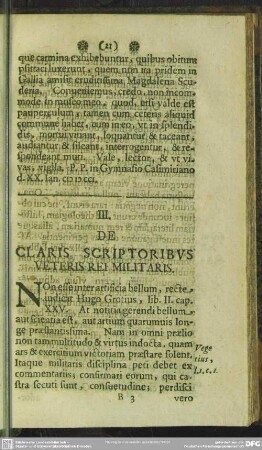 III. De Claris Scriptoribus Veteris Rei Militaris