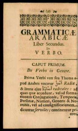 Grammaticae Arabicae Liber Secundus. De Verbo.