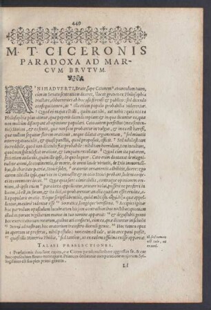M. T. Ciceronis Paradoxa Ad Marcum Brutum.