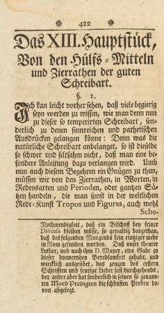 Das XIII. Hauptstück, Von den Hülfs-Mitteln und Zierrathen der guten Schreibart