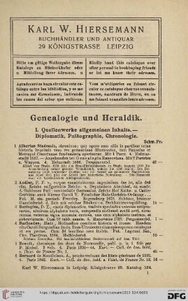 I. Quellenwerke allgemeinen Inhalts. Diplomatik, Paläographie, Chronologie (Nr. 1 - 83)