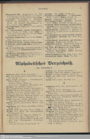 Einwohnerverzeichnis : Alphabetisches Verzeichniß der selbstständigen Einwohner