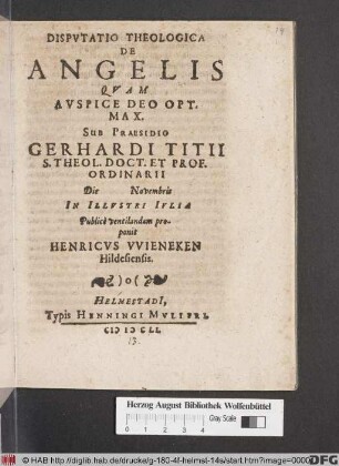 Disputatio Theologica De Angelis
