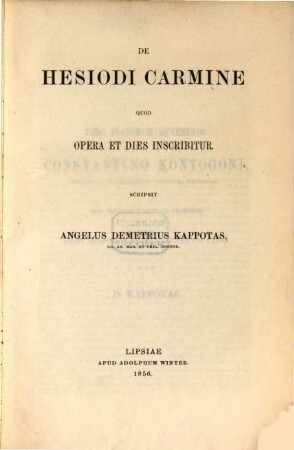 De Hesiodi carmine quod Opera et dies inscribitur