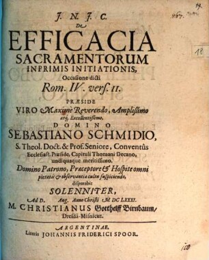 De efficacia sacramentorum, inprimis initiationis, occas. dicti Rom. IV,11