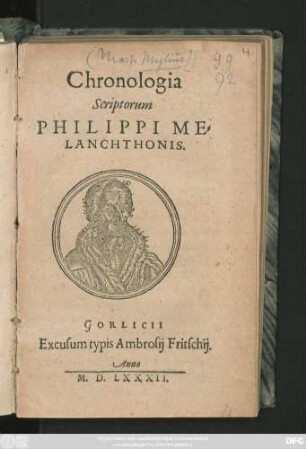 Chronologia || Scriptorum || PHILIPPI ME=||LANCHTHONIS.||