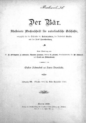 16.1890: Der Bär : illustrierte Wochenschrift für vaterländische Geschichte