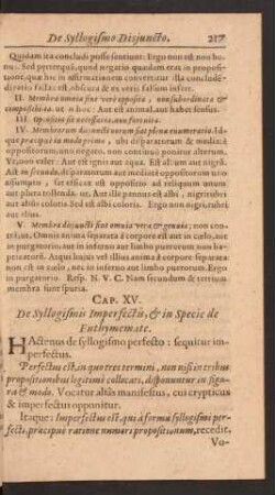 Cap. XV. De Syllogismis Imperfectis, et in specie de Enthymemate.
