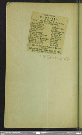 Besetzungsliste Aufführung 19.12.1896