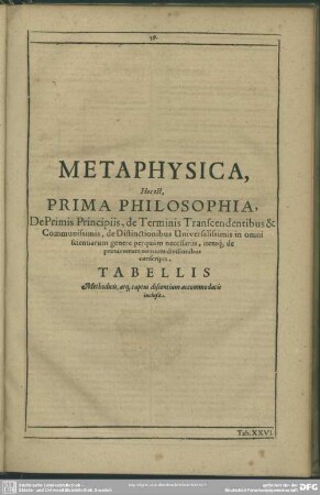 Metaphysica, Hoc est, Prima Philosophia