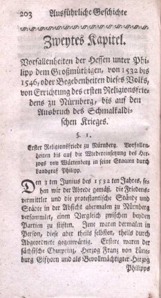 Zweytes Kapitel. Vorfallenheiten der Hessen unter Philipp dem Großmüthigen, von 1532 bis 1546, oder Begebenheiten dieses Volks, von Errichtung des ersten Religionsfriedens ...