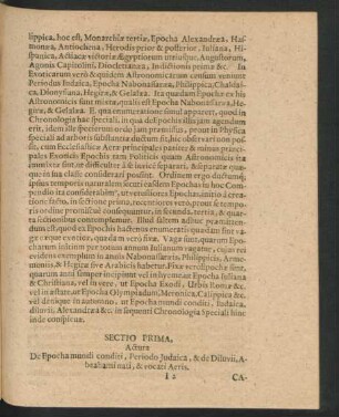 Sectio Prima, Actura De Epocha mundi conditi, Periodo Judaica, & de Diluvii, Abrahami nati, & vocati Aeris.