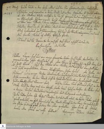 Tagebuchfragment von [Johann Daniel Mentel].