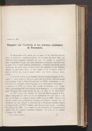 Annexe A. XV. Rapport sur l'Activité et les travaux sismiques de Roumanie
