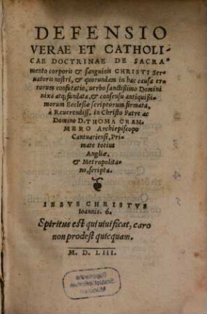Defensio ... verae doctrinae de Sacramento corporis et Sanguinis Christi