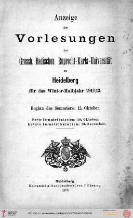 Wintersemester 1912/1913