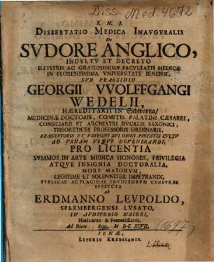 Dissertatio Medica Inavgvralis De Svdore Anglico