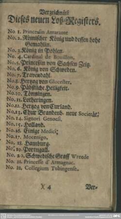 Verzeichnüß Dieses neuen Loß-Registers