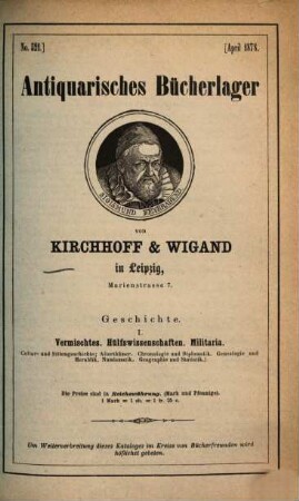Antiquarisches Bücherlager von Kirchhoff & Wigand in Leipzig. 521. 1878