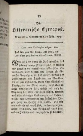 Nummer V. Sonnabend d. 10. Febr. 1779.