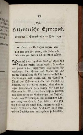 Nummer V. Sonnabend d. 10. Febr. 1779.