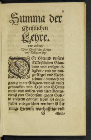 Summa der Christlichen Lehre.