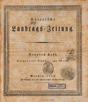Baierische Landtags-Zeitung. 9 = Nr. 191 - 214. 1819