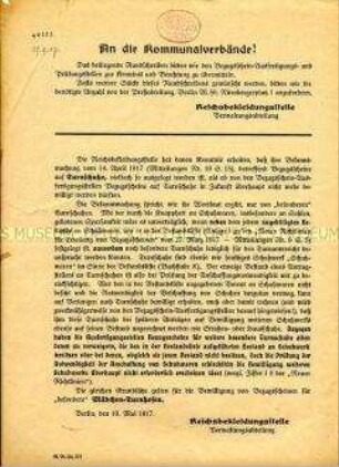 Rundschreiben der Reichsbekleidungsstelle an die Kommunalverbände über die Beantragung von Bezugscheinen für den Erwerb von Turnschuhen