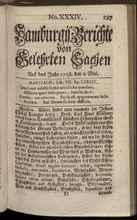No. XXXIV. Auf das Jahr 1738. den 2 Mai. - No. XLI. Auf das Jahr 1738. den 30 Mai.