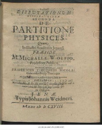 Disputationum Acroamaticarum Secunda De Partitione Physices