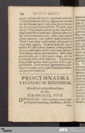 Progymnasma Vigesimum Secundum. Ministrare accumbentibus, & alia.