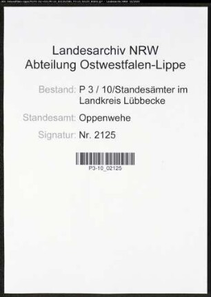 Sterberegister Standesamt Oppenwehe
