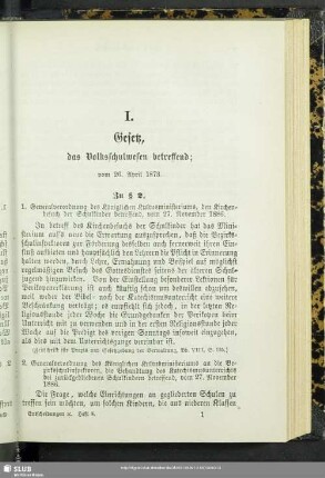 I. Gesetz, das Volksschulwesen betreffend : vom 26. April 1873