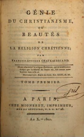 Génie du christianisme, ou beautés de la religion chrétienne, 1. Dogmes et doctrine