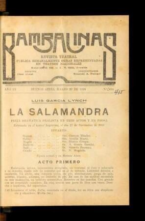 La salamandra : pieza dramática realista en tres actos y en prosa